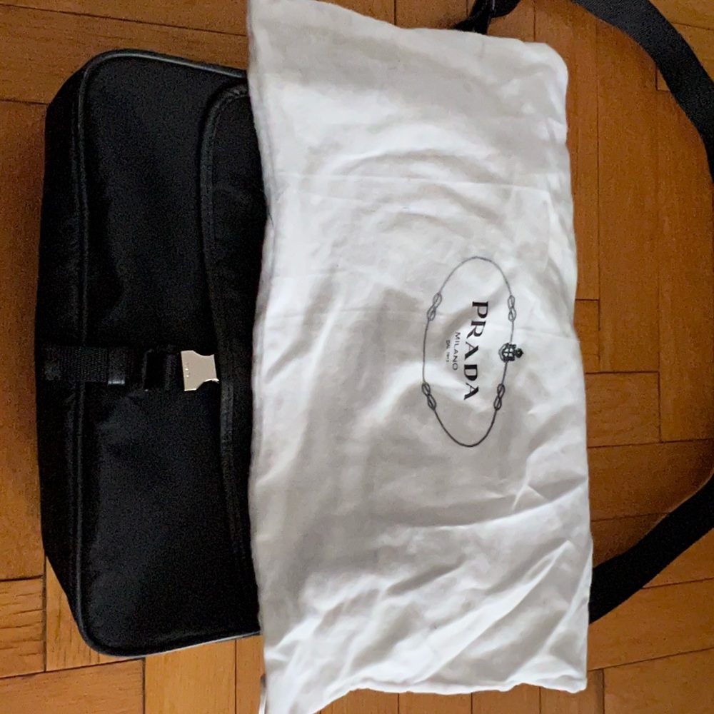Prada, Black Nylon Messenger Bag, Like New Condition